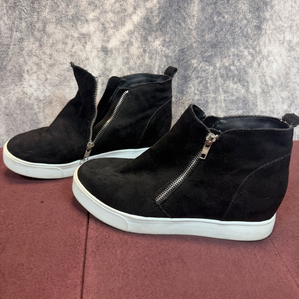 Soda Wedge Sneakers Womens Black Regular Size 10 Double Side Zip Ankle Bootie